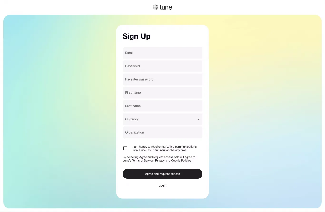 Lune - Sign Up design