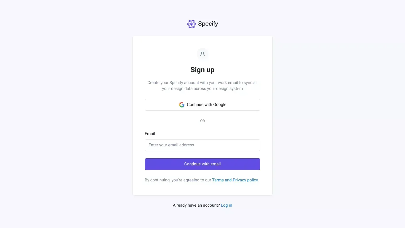 Specify - Sign Up design