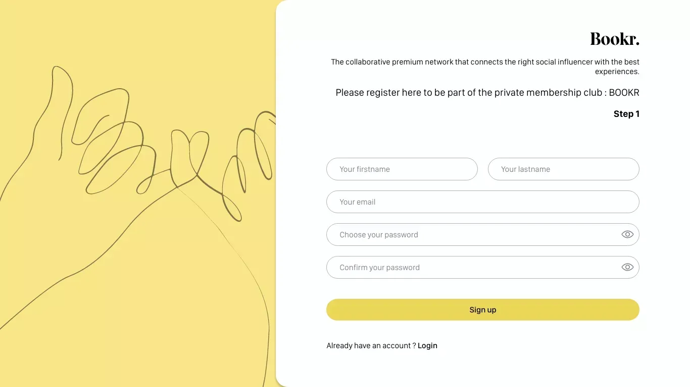 Bookr - Sign Up design