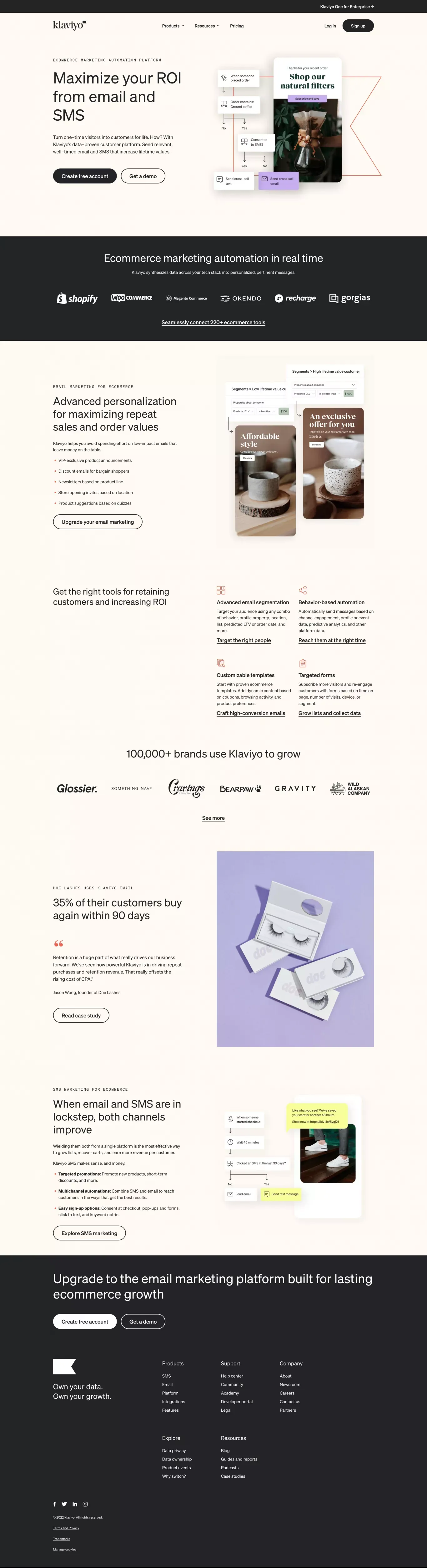 Klaviyo: Marketing Automation Platform for Email & SMS - Landing design
