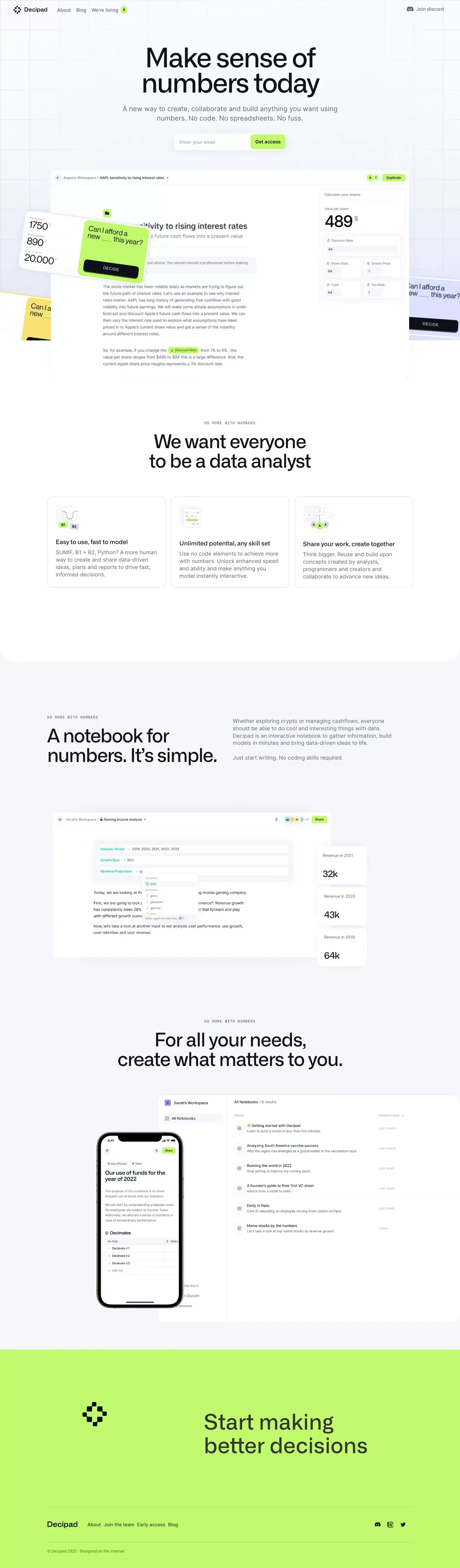 Decipad — Make sense of numbers - Landing design