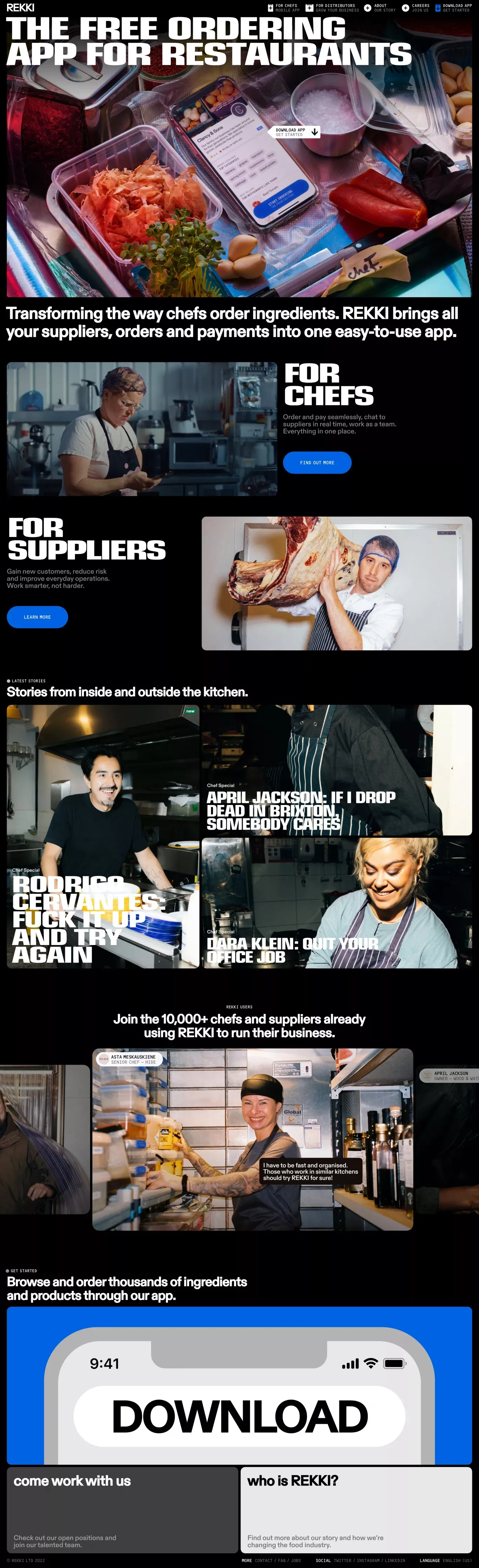REKKI – The Free Ordering App for Chefs - Landing design
