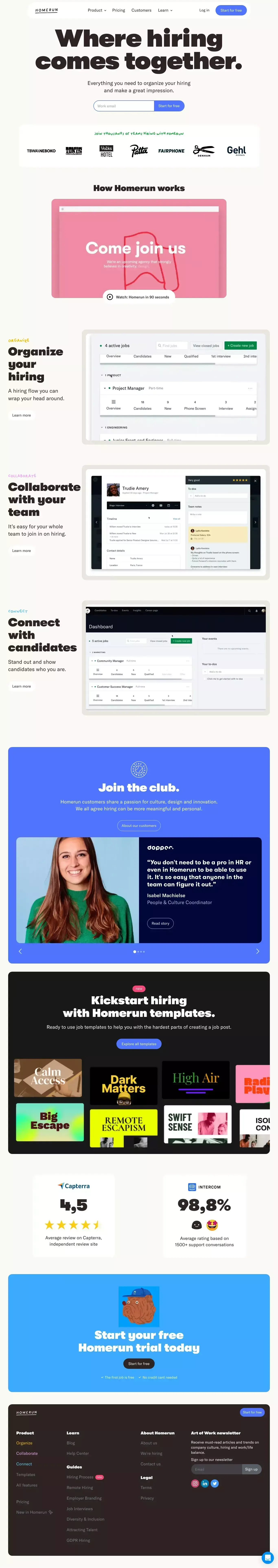 Homerun: where hiring comes together - Landing design