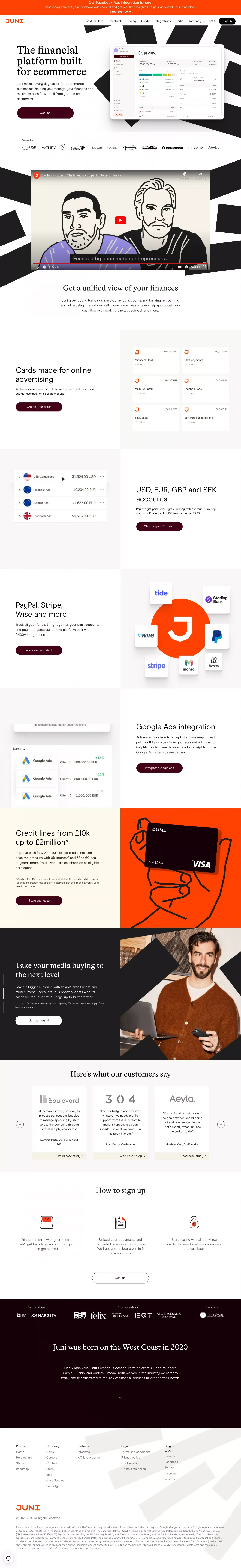 Juni | FinTech - Financial Services for Ecommerce Businesses - Landing design