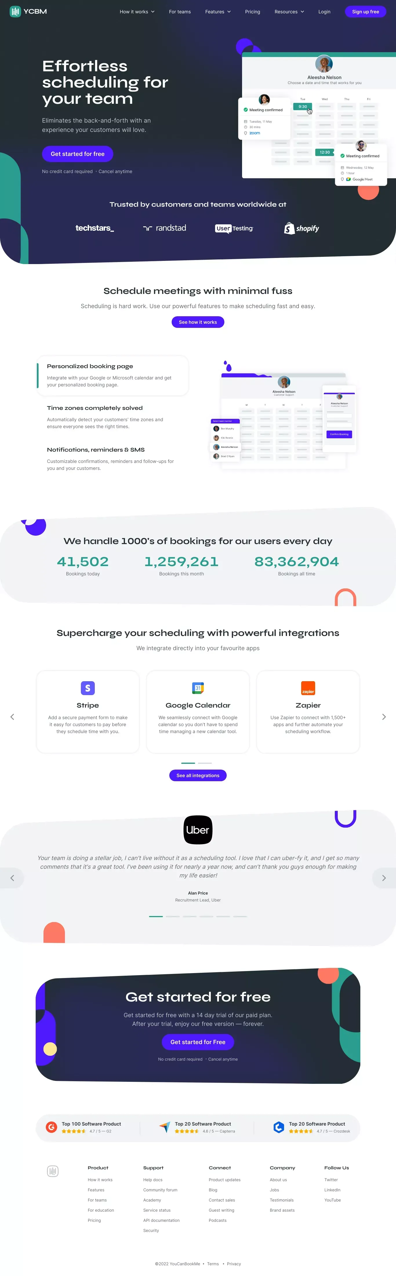 Effortless Online Scheduling Tool for Teams - YouCanBookMe - Landing design
