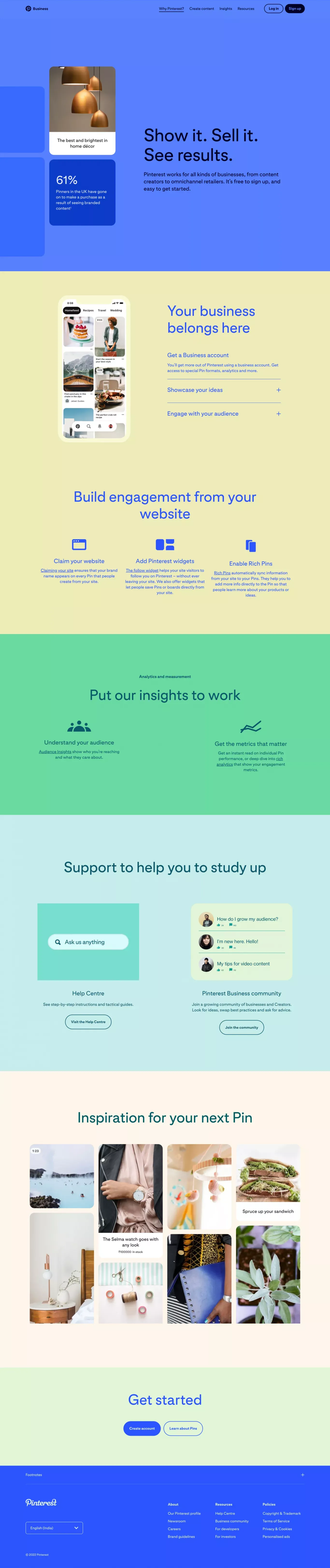 Get started | Pinterest Business - Landing design