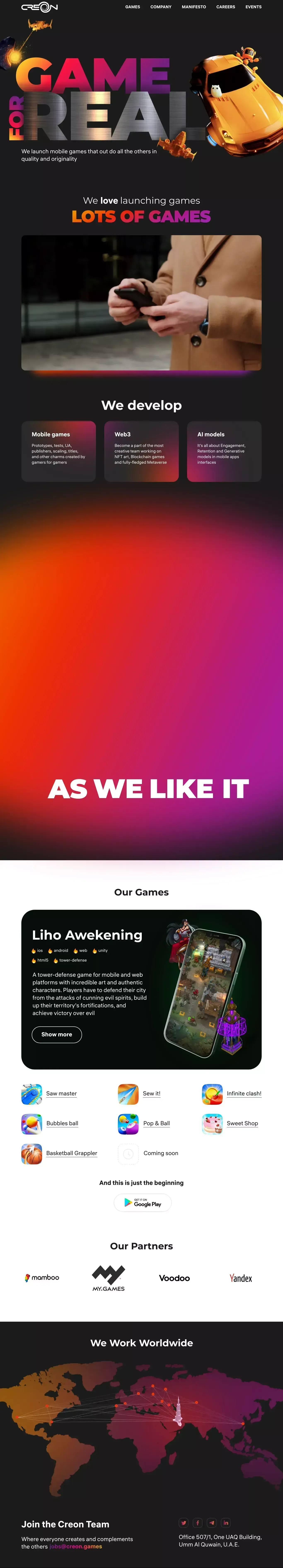 CREON.GAMES - Landing design
