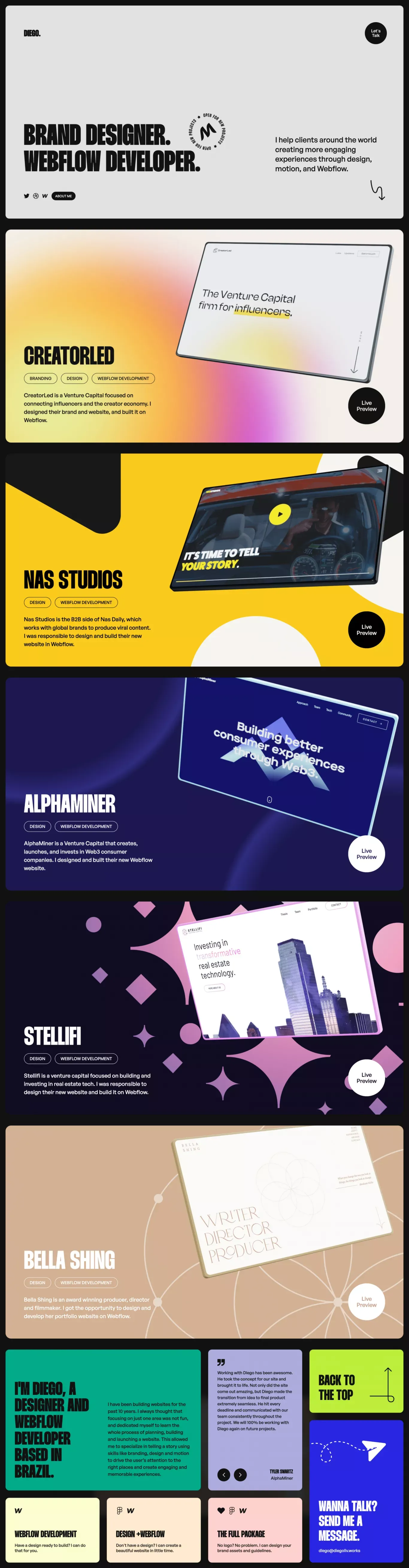 Diego - Brand Designer & Webflow Developer - Portfolio design