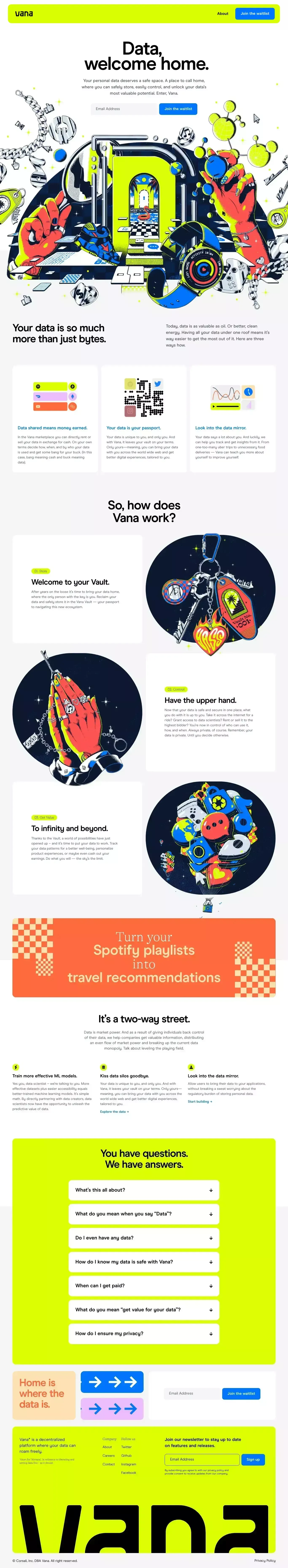 VANA | Unlock the power of your data - Landing design