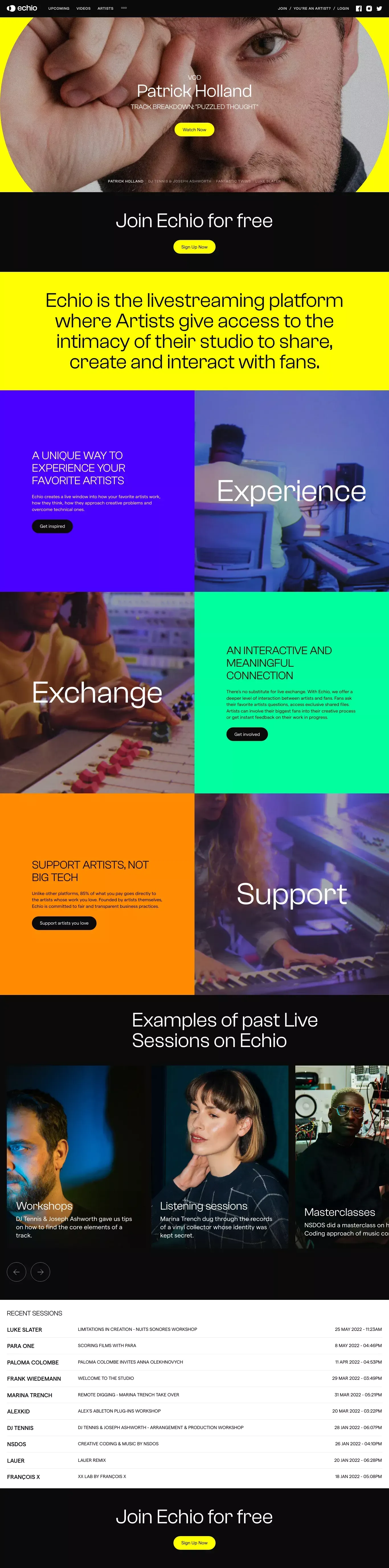 Echio | Experience. Exchange. Support. - Landing design