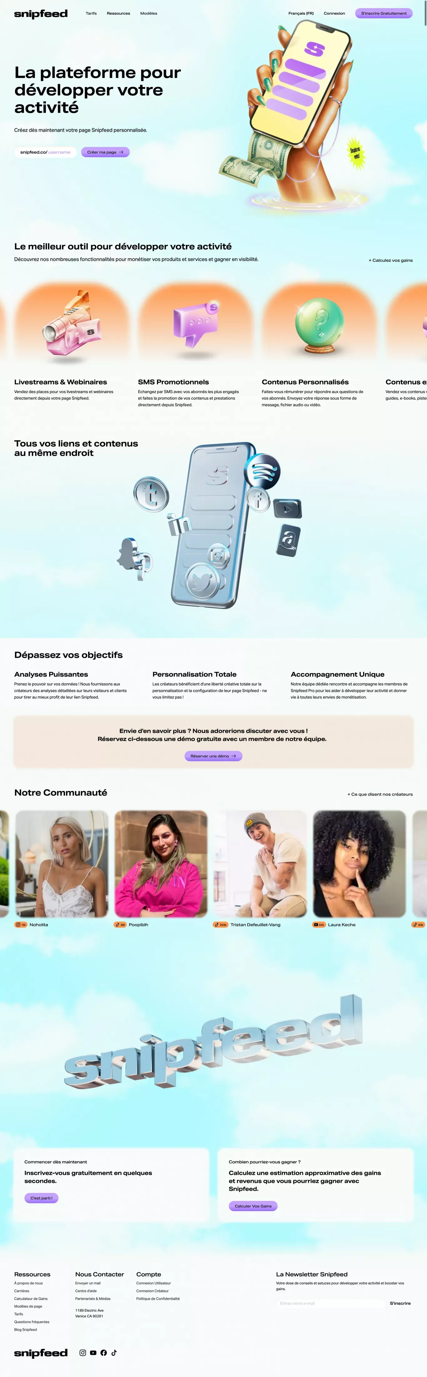 Homepage - Snipfeed - Landing design