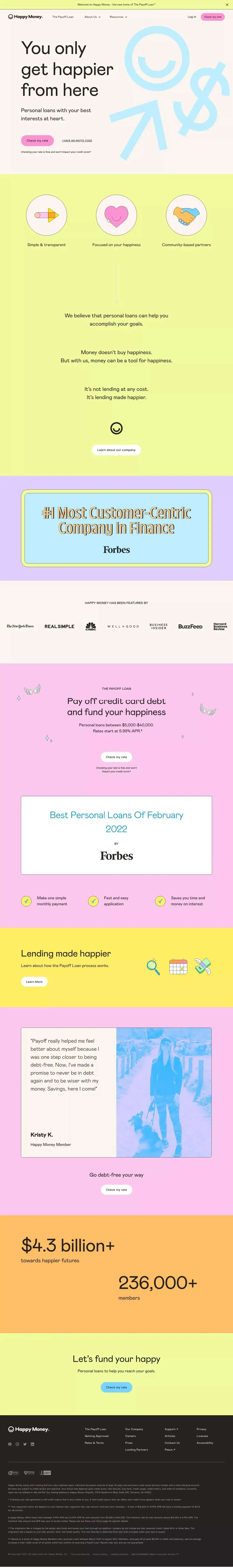 Personal Loans, Made Personal - Happy Money - Landing design