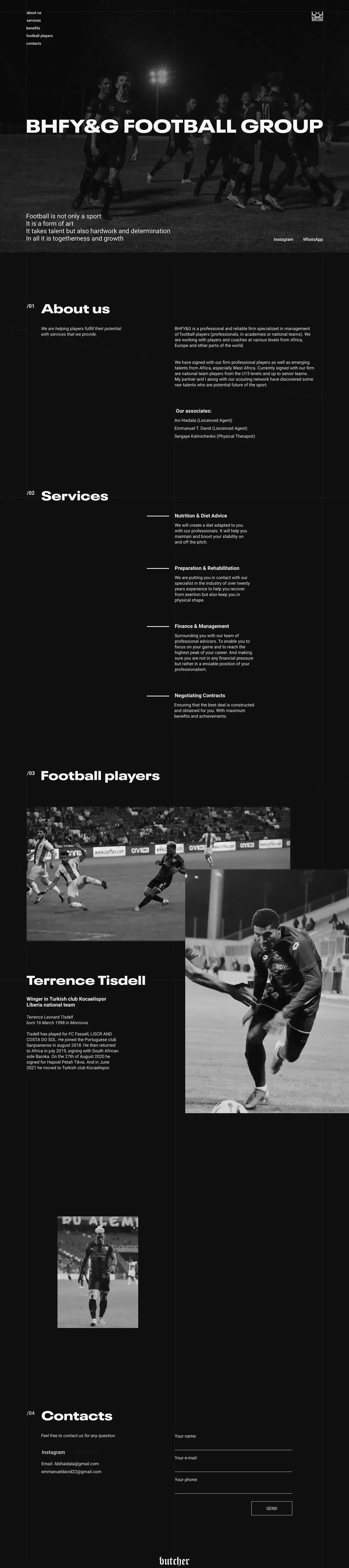 Football Agency scouting - Landing design