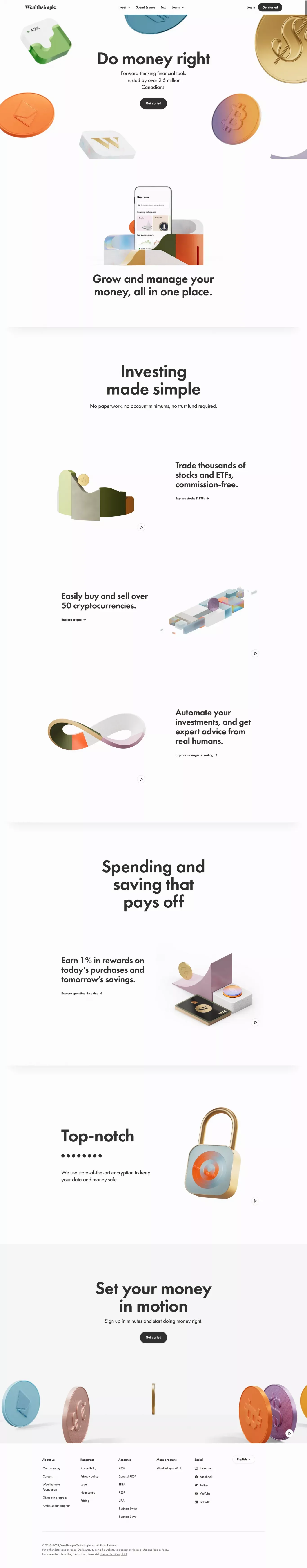 Wealthsimple: Investing, Regulated Crypto, Stocks & ETFs - Landing design