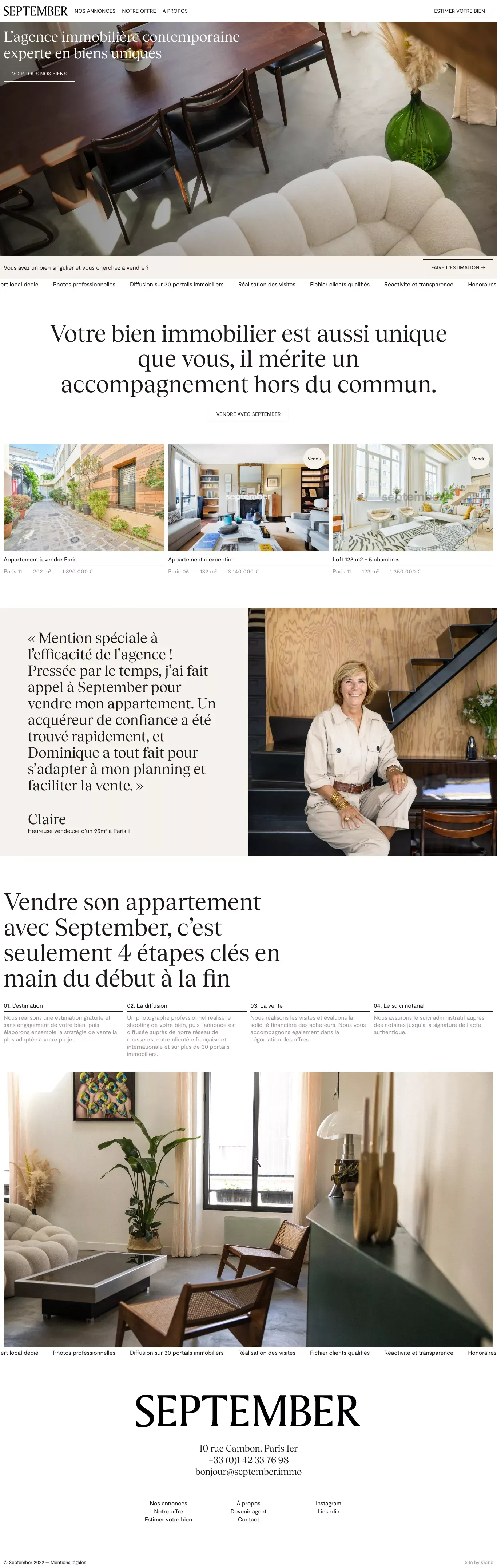 September — Agence immobiliÃ¨re contemporaire - Landing design