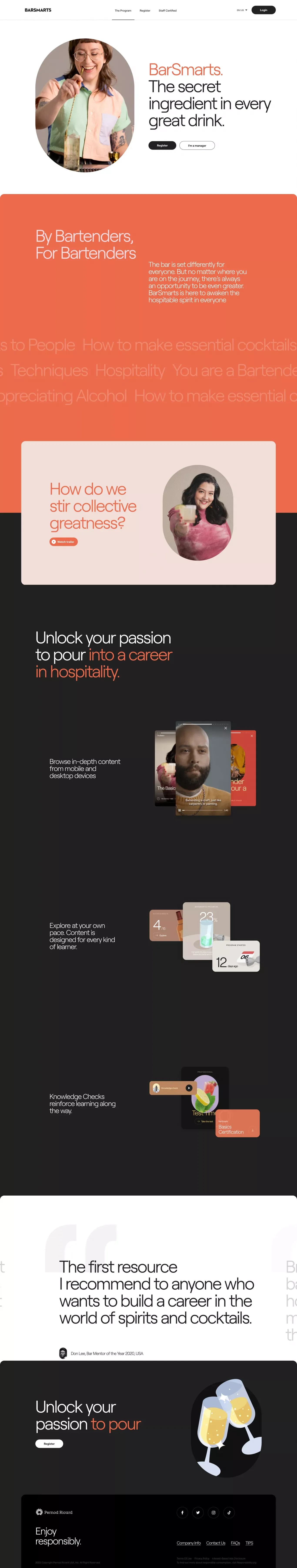 BarSmarts - The secret ingredient in every great drink - Landing design