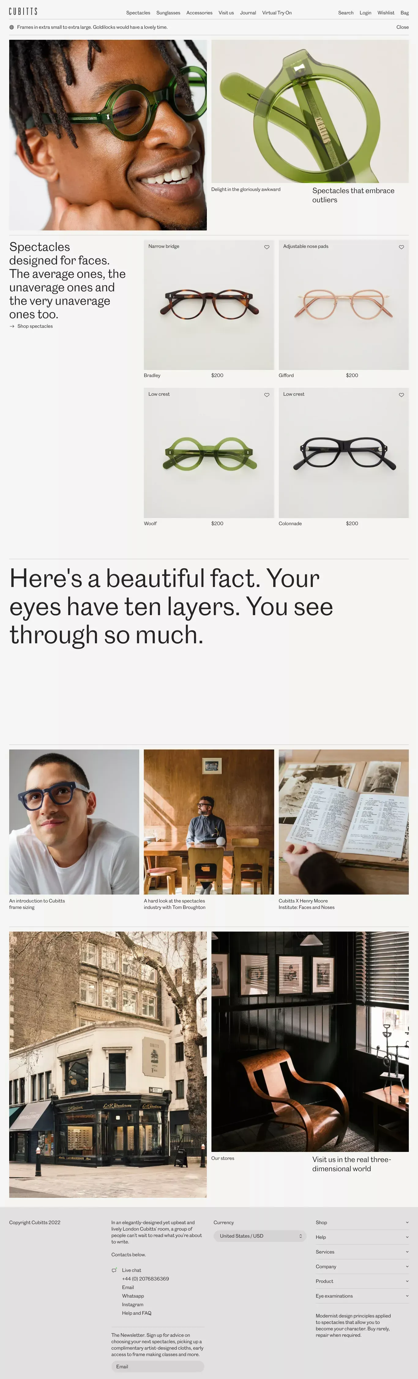 Cubitts: The Modern Spectacle Maker - Ecommerce design