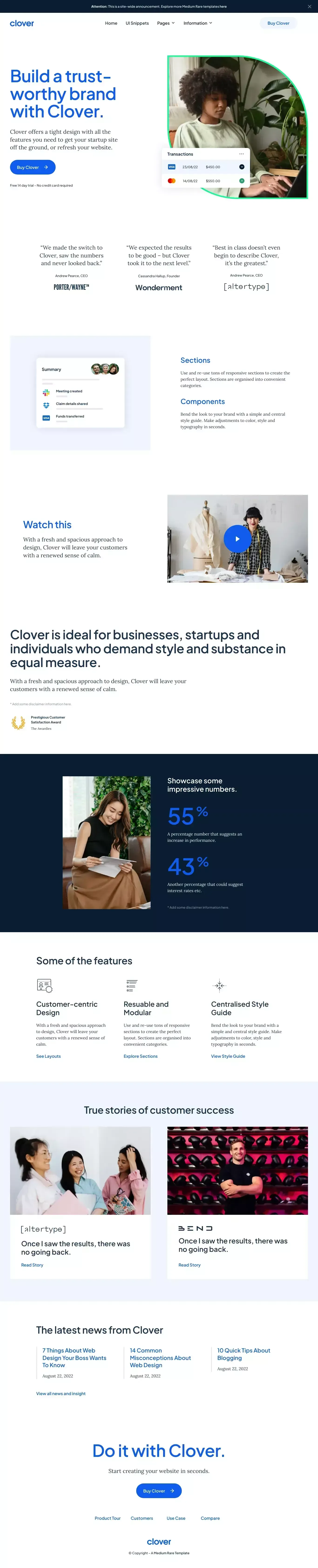 Clover - Webflow HTML Website Template - Template design
