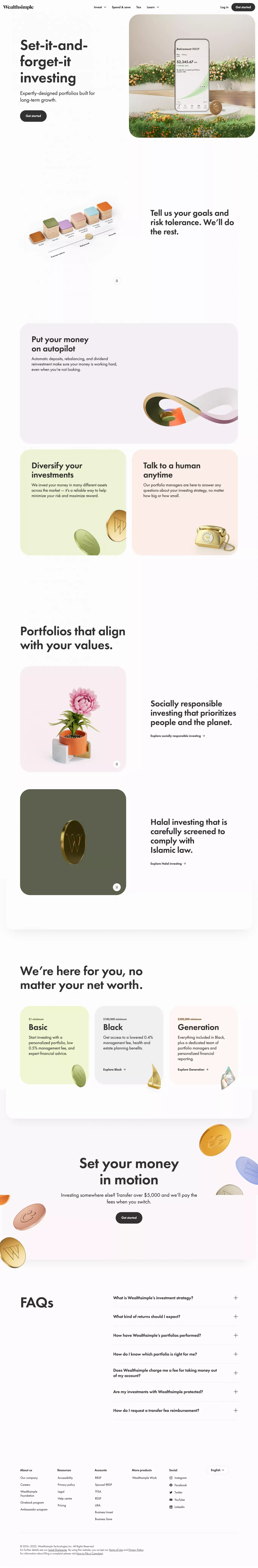 Wealthsimple: Investing, Regulated Crypto, Stocks & ETFs - Landing design