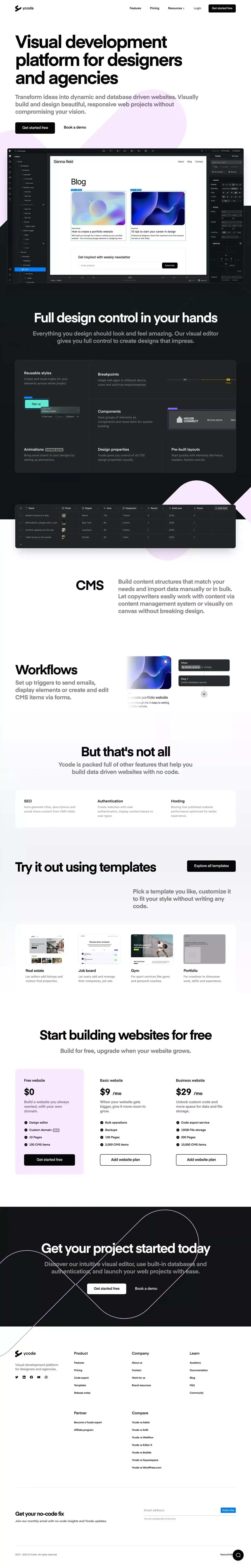 Visual development platform for designers and agencies - Ycode - Landing design