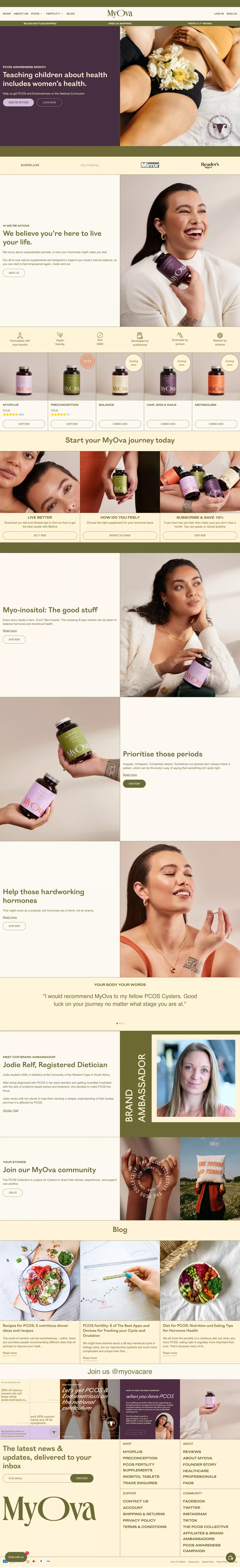 MyOva PCOS Tablets - Myo-Inositol for PCOS & Fertility Support - Ecommerce design