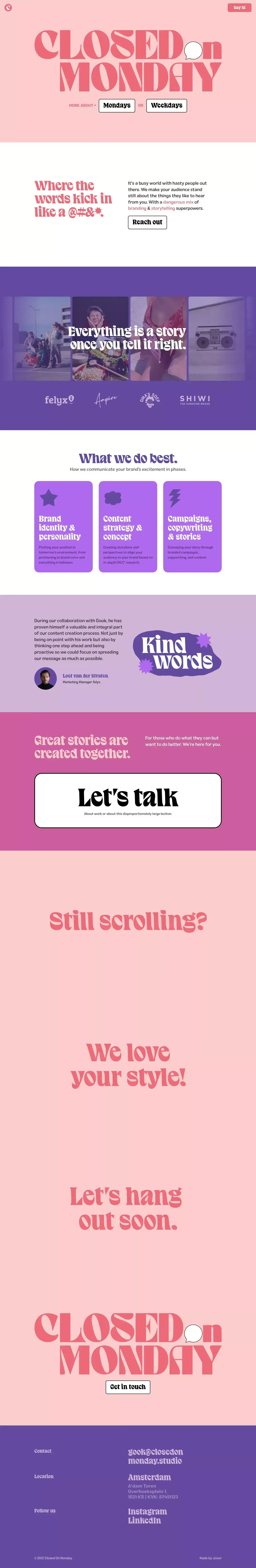 Closed On Monday: Where words matter - Landing design