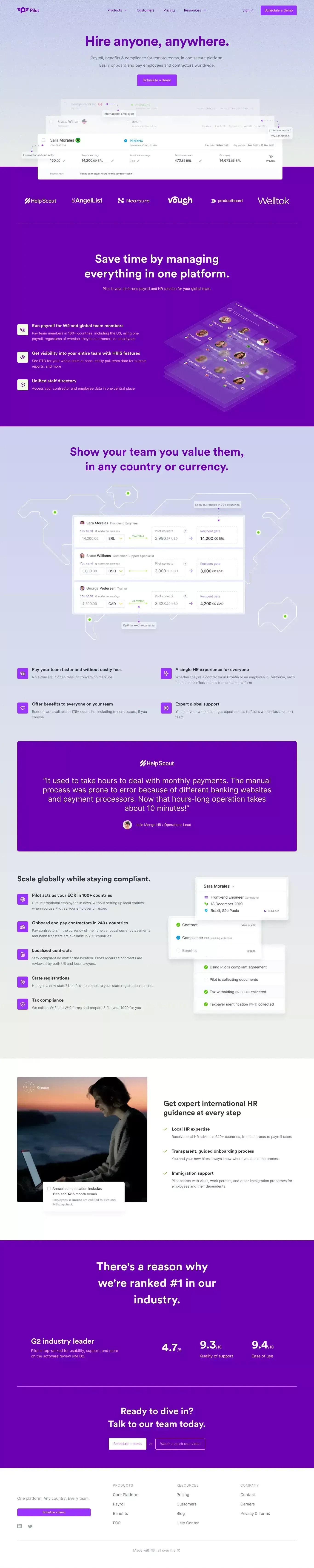 Pilot: Hire Anywhere | Global payroll, benefits & compliance - Landing design