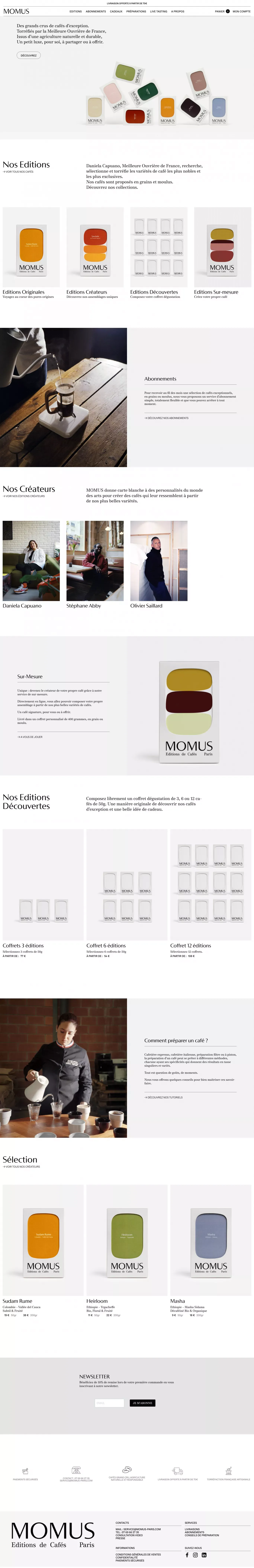 MOMUS – Edition de cafés d’exception - agriculture naturelle et bio - Ecommerce design