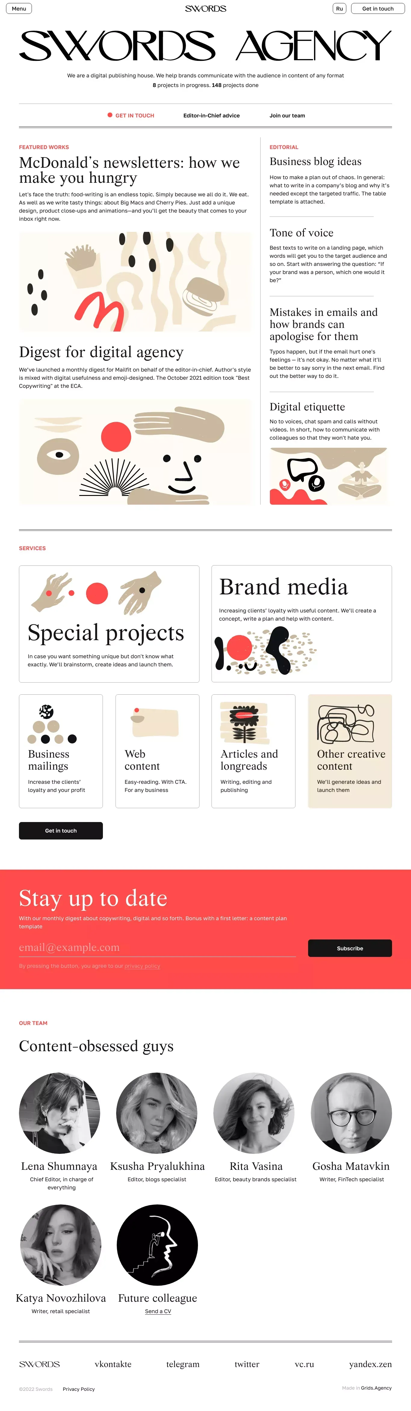 Swords — Content agency - website design