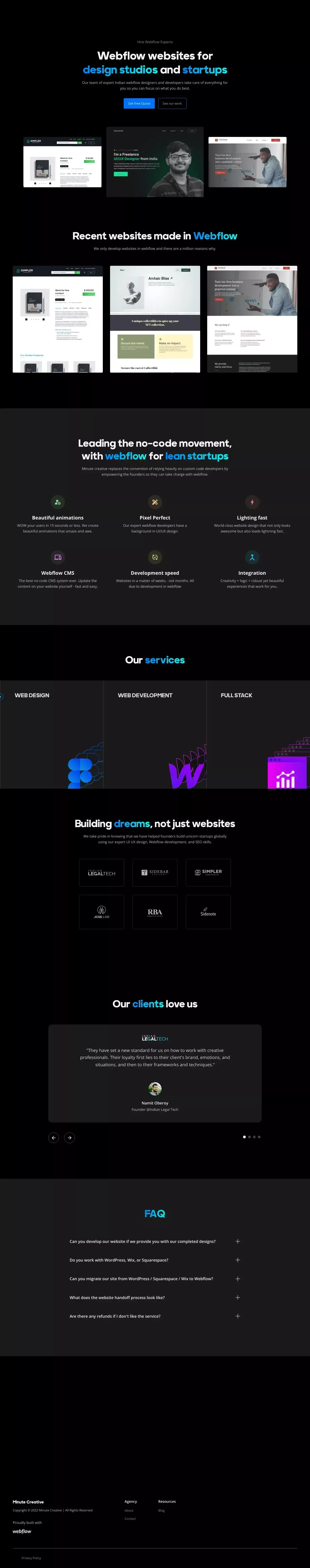 Webflow Expert Websites India | Minute Creative - Landing design