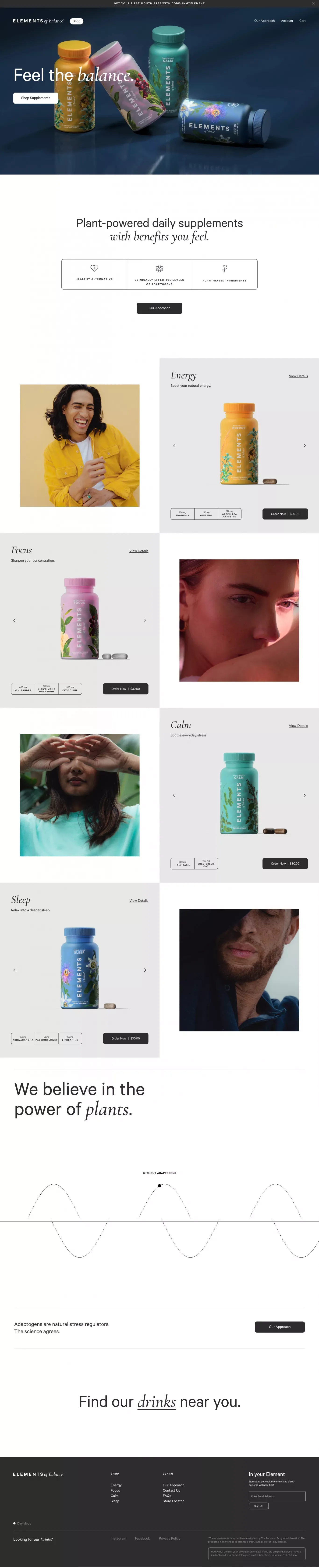 Plant-Powered Supplements, Benefits You Feel | Elements | Elements of Balance - Ecommerce design