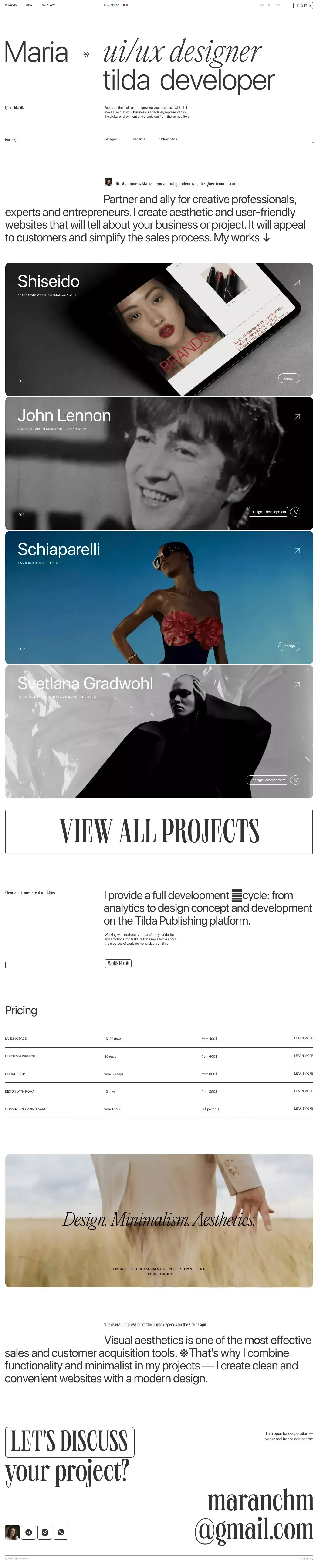 Maria — ui/ux designer. Tilda developer - Portfolio design