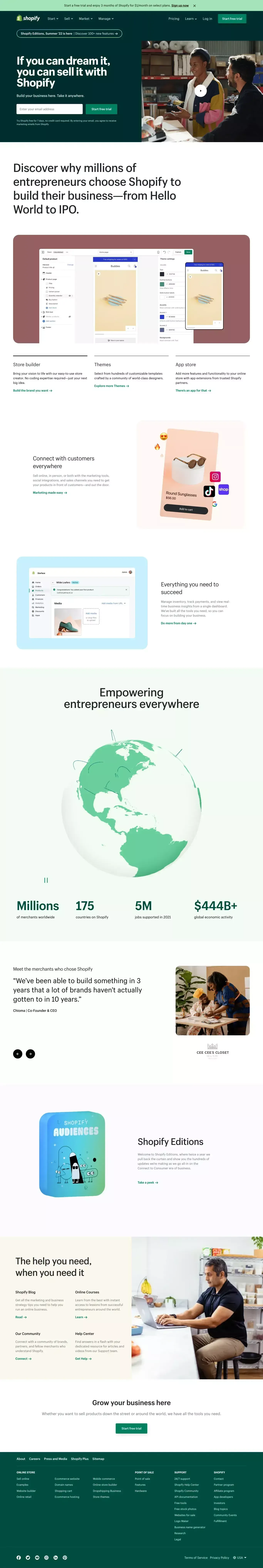 Start and grow your e-commerce business - 14-Day Free Trial - Landing design