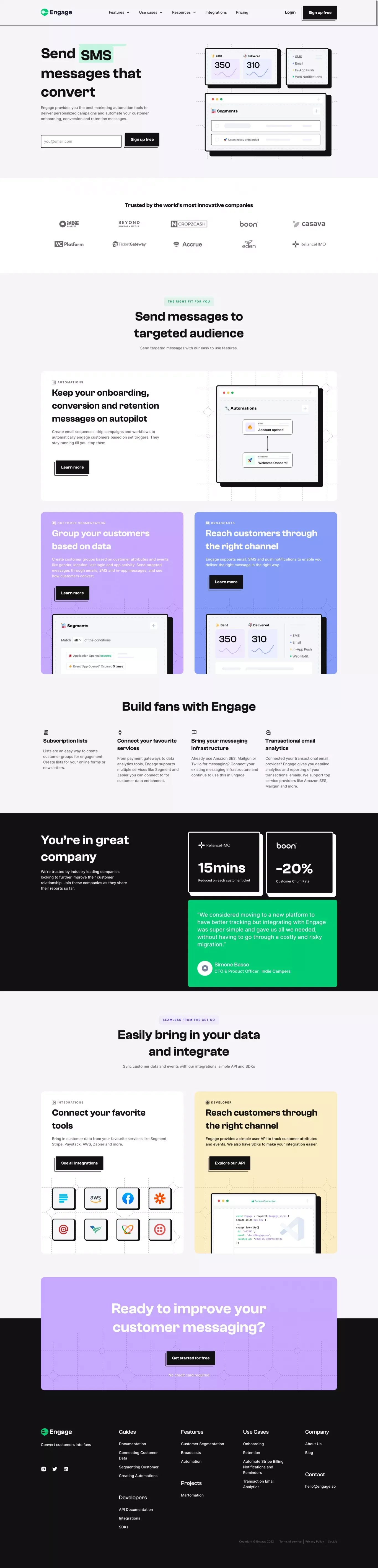 Send emails, SMS and in-app messages that convert – Engage - Landing design