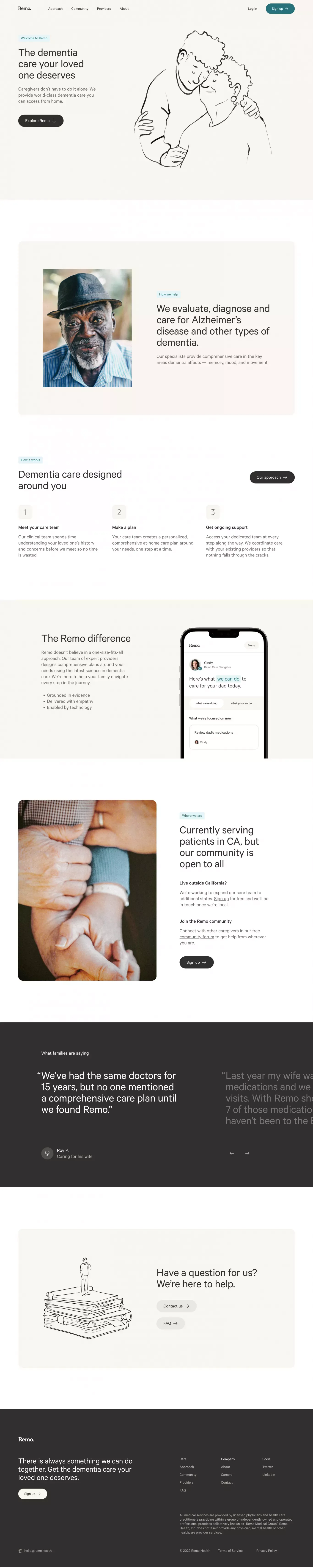 Better Dementia Care - Remo Health - Landing design