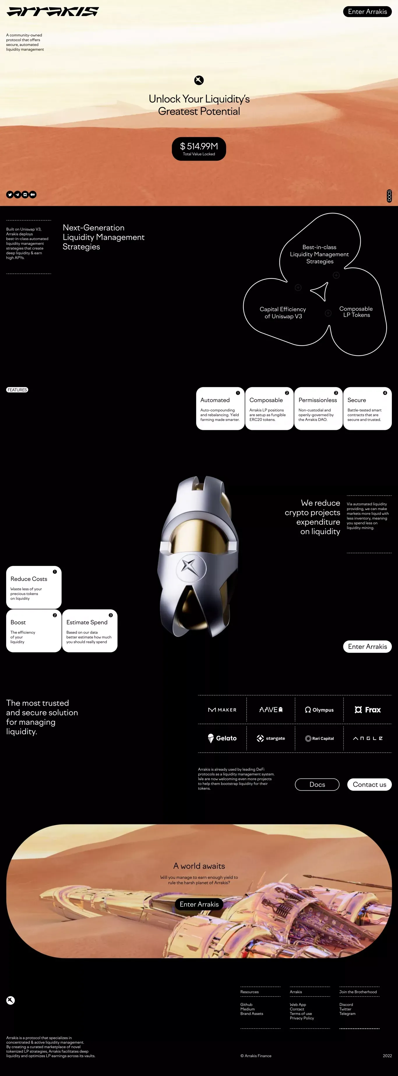 Arrakis Finance - Web3's Liquidity Layer - Landing design