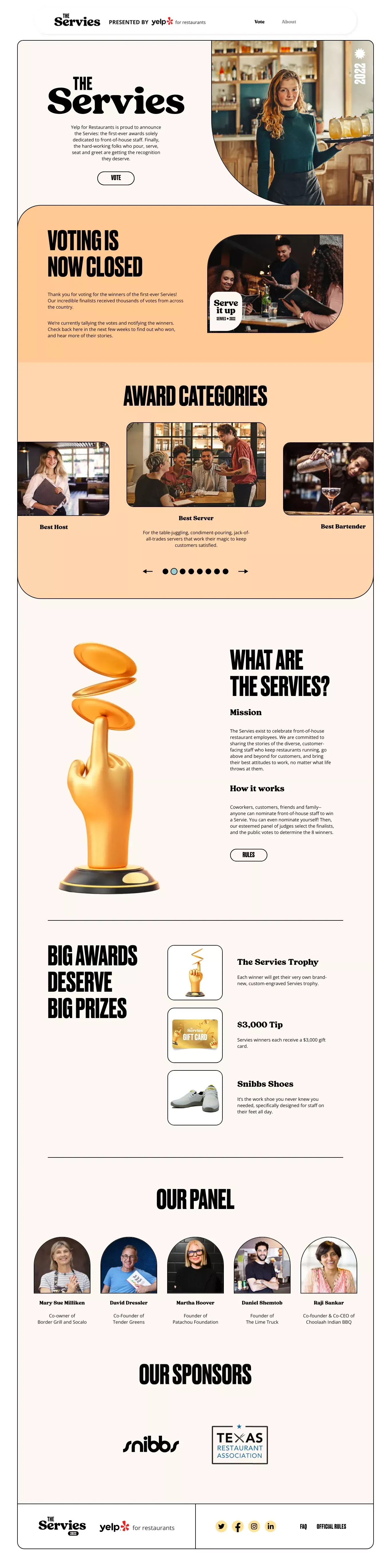 The Servies Awards, presented by Yelp for Restaurants - Other design