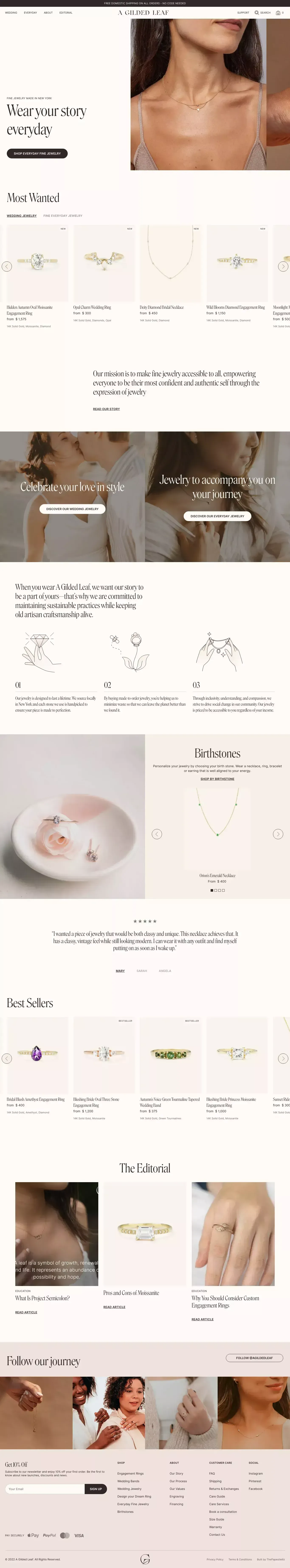 A Gilded Leaf | Wedding  & Everyday Fine Jewelry - Ecommerce design