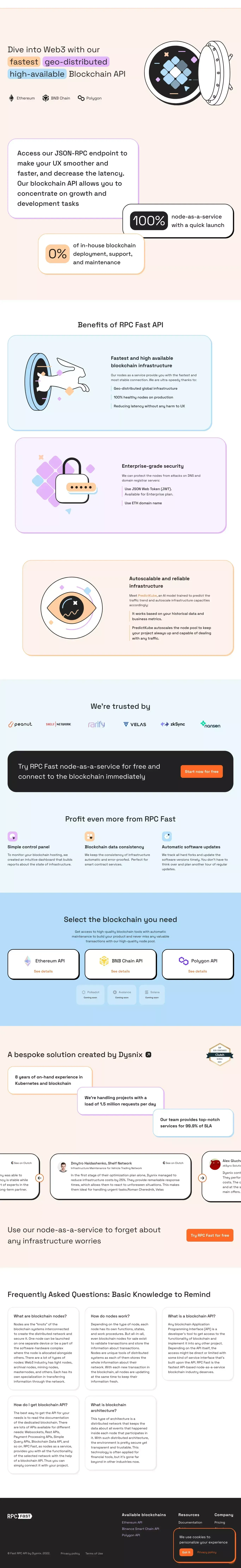 Blockchain API and Node Infrastructure - Node as a Service | RPC Fast - website design