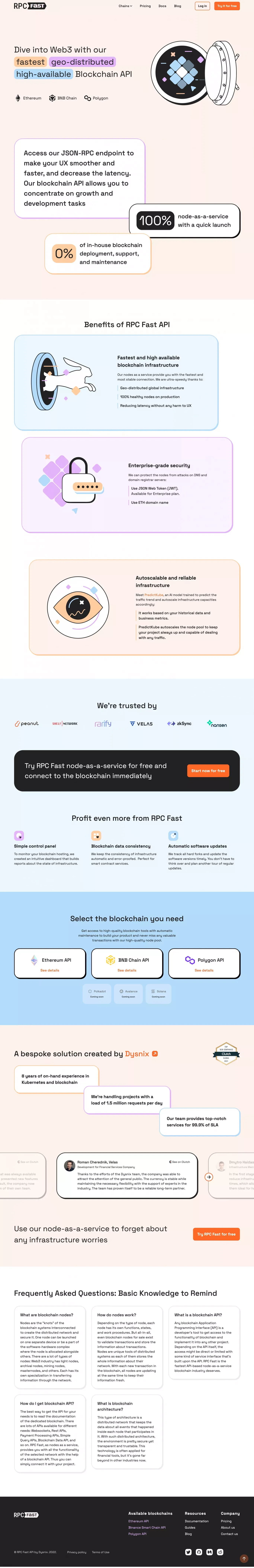 Blockchain API and Node Infrastructure - Node as a Service | RPC Fast - Landing design