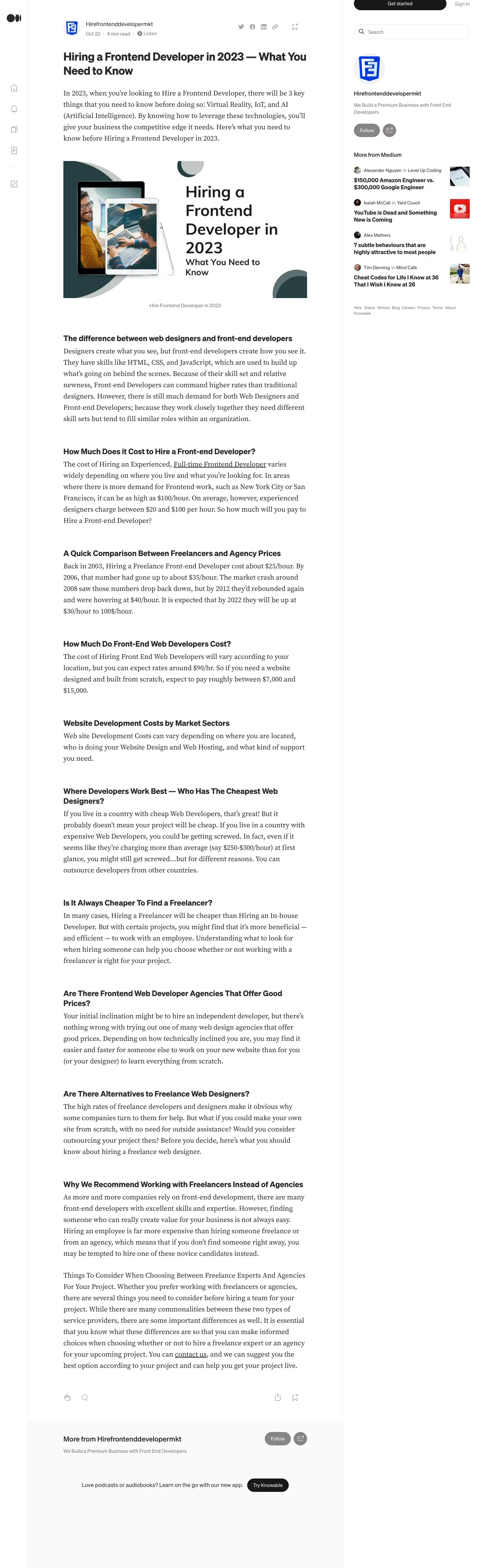Hiring a Frontend Developer in 2023 â What You Need to Know | by Hirefrontenddevelopermkt | Oct, 2022 | Medium - Blog design