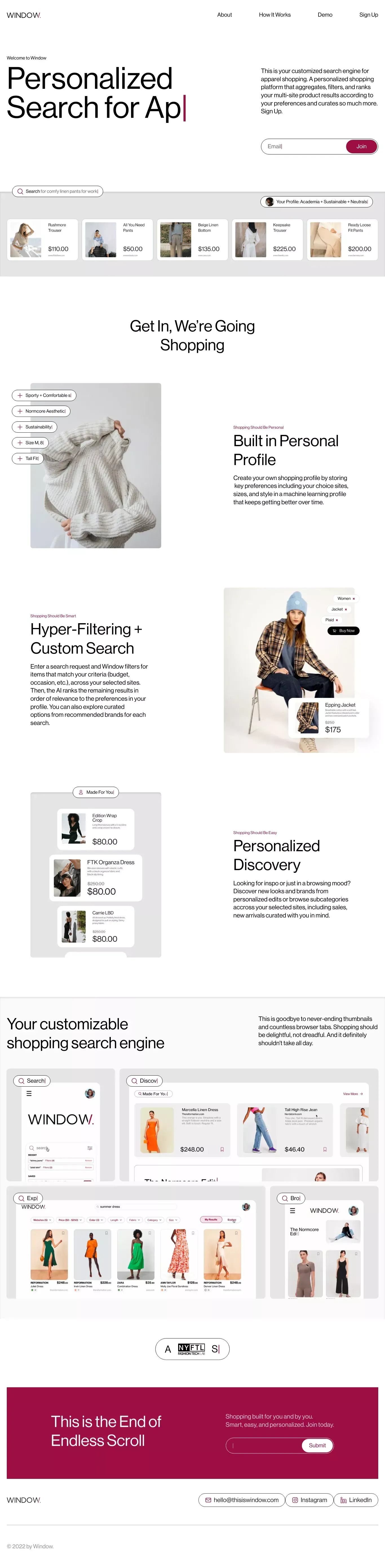 Window - A personalized shopping platform - Landing design