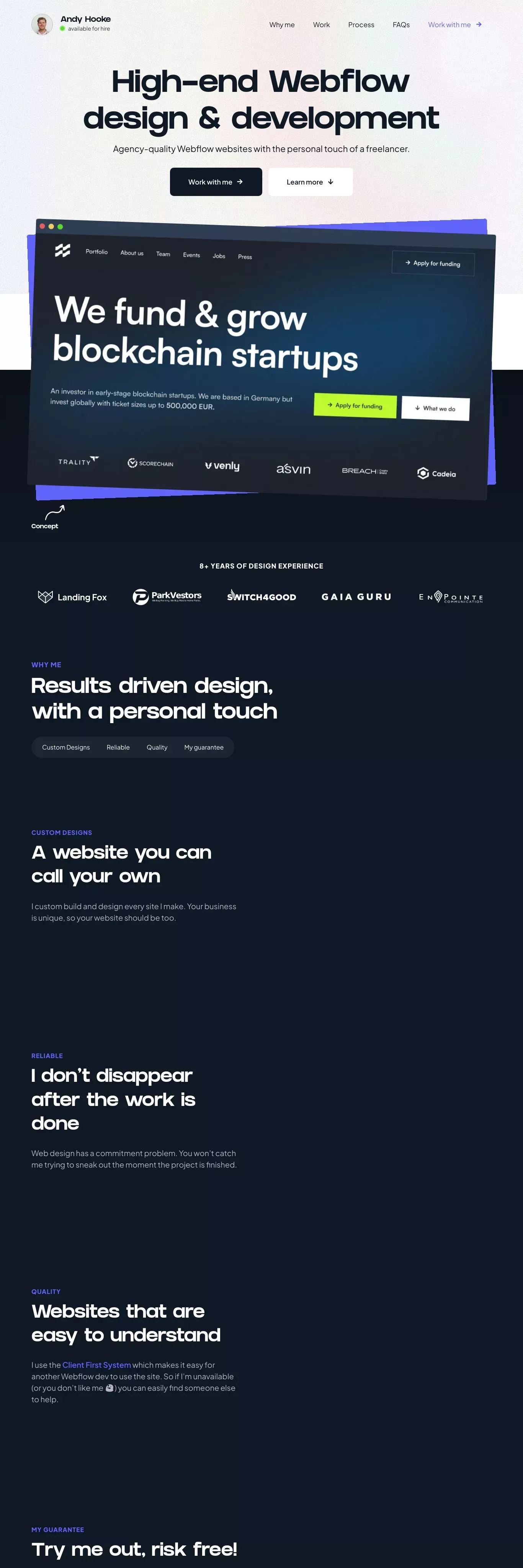 Andy Hooke | High-end Webflow design & development - Portfolio design