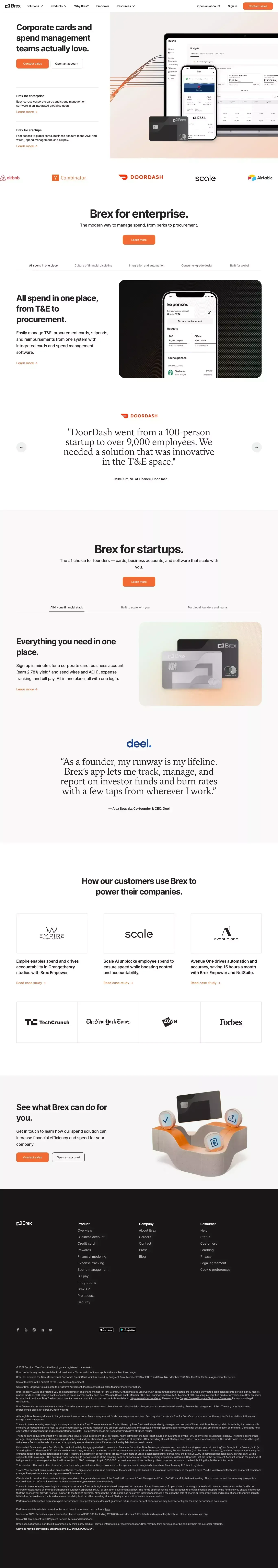 Business credit cards and spend management software | Brex - Landing design