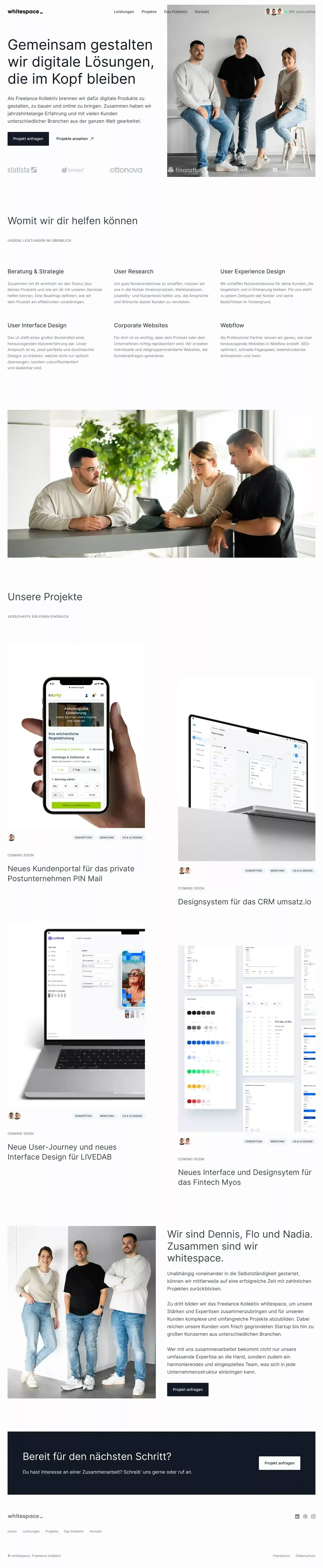 whitespace Freelance Kollektiv für UX, UI und Websites - website design