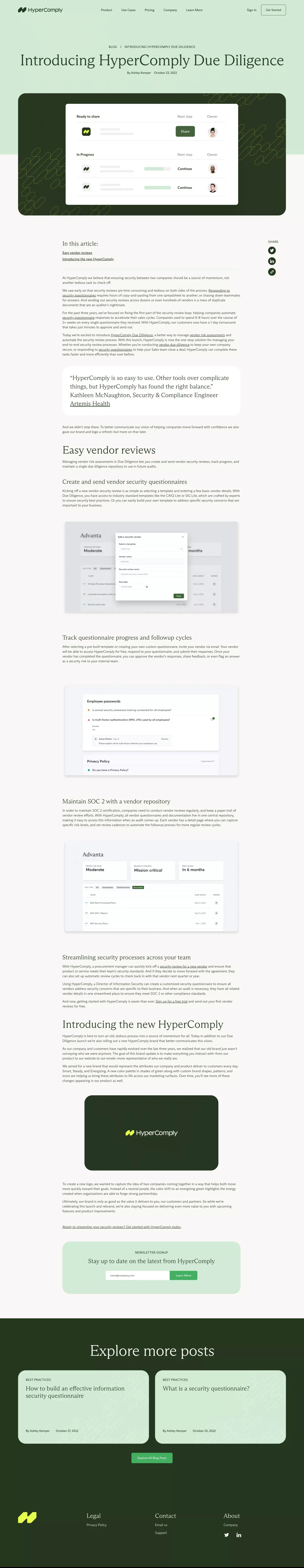 Introducing HyperComply Due Diligence | HyperComply Blog - Blog Post design