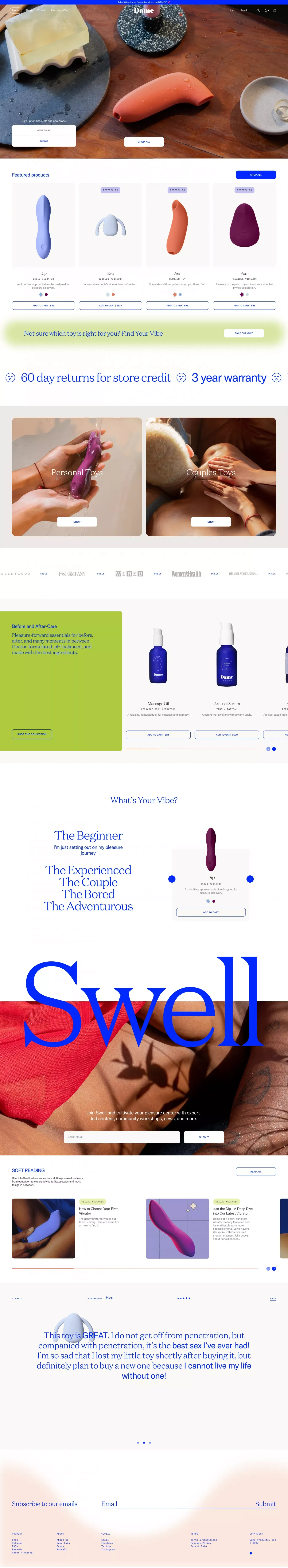 Dame Products – Get In Touch With Yourself - Ecommerce design