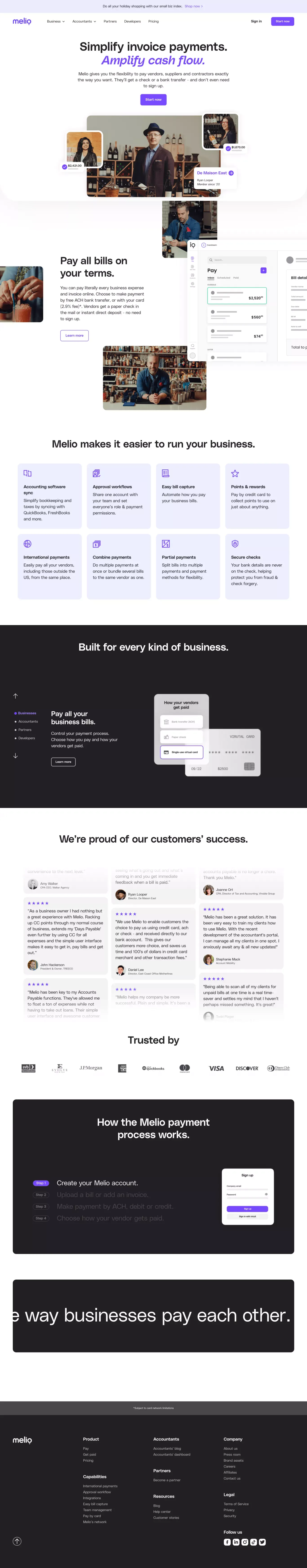 Pay & Get Paid: Easy Bill Paying Service for Businesses | Melio - Landing design