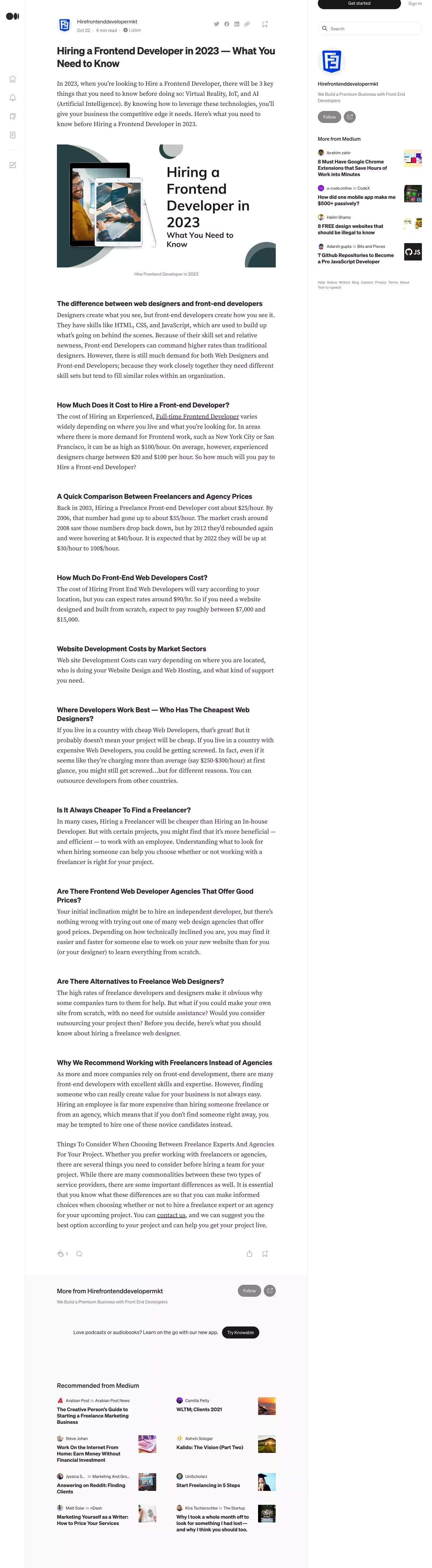 Hiring a Frontend Developer in 2023 â What You Need to Know | by Hirefrontenddevelopermkt | Oct, 2022 | Medium - Blog design