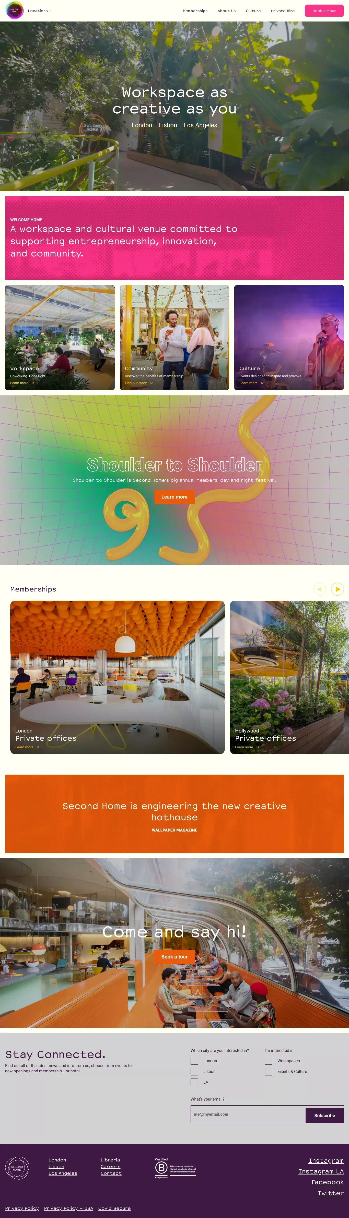 Second Home – Workspace & Events | London, Lisbon, LA - Landing design